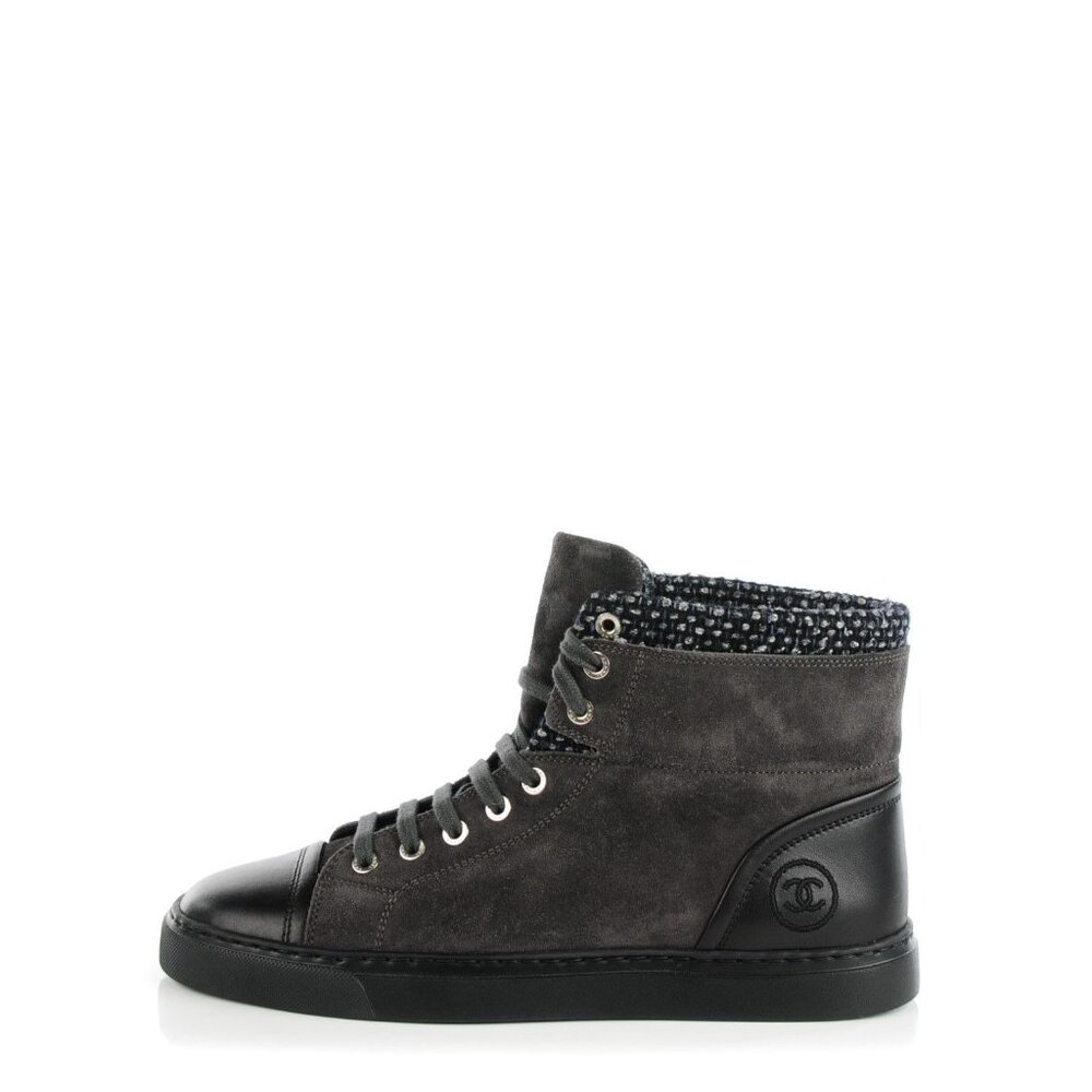 Chanel Suede Tweed High Top Sneakers Dark Grey G31058 EU35.5